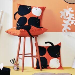 Ikea LAKEMALVA Pre-cut Fabric Orange Black Cat Print Scandi Style Halloween